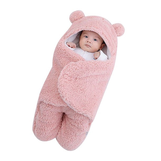 Teddy Bear Swaddle Wrap Suit with Quilted Lining - Blush