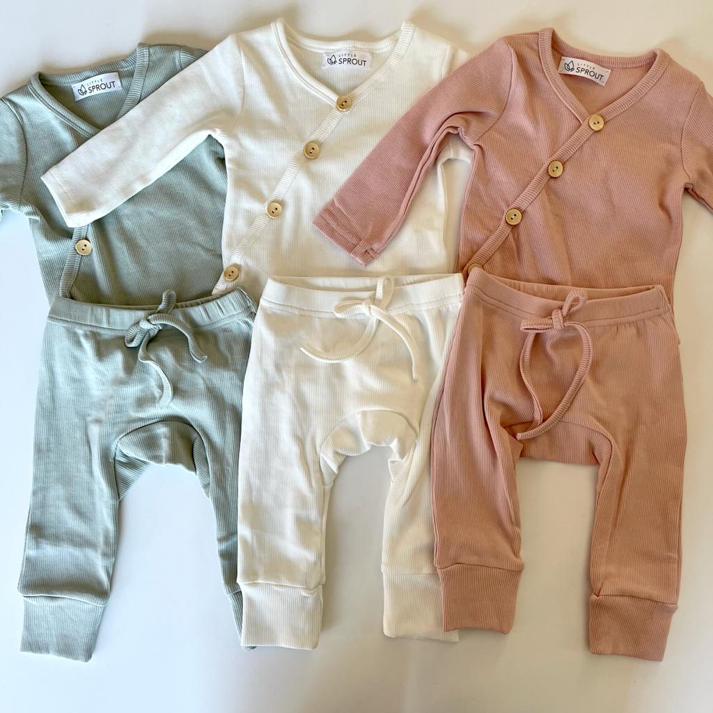 Dakota long sleeved kimono bodysuit and pants set - White