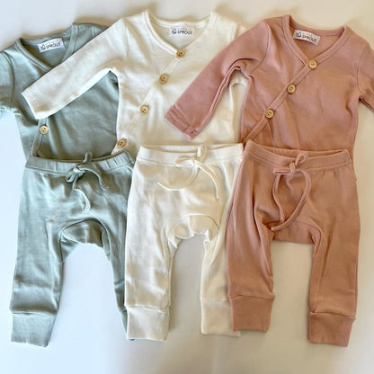Dakota long sleeved kimono bodysuit and pants set - White