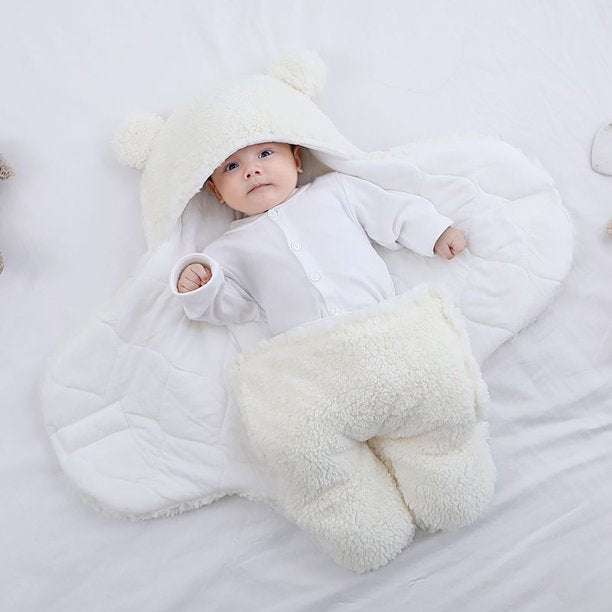 Teddy Bear Swaddle Wrap Suit with Quilted Lining - White