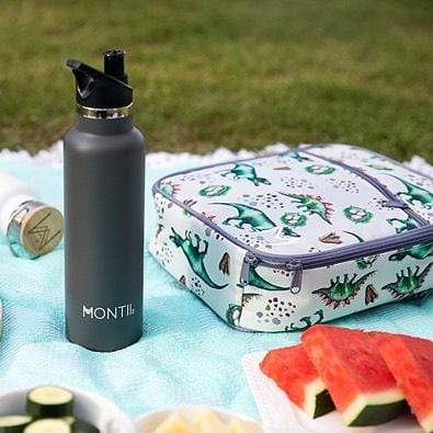 MontiiCo Insulated Lunch Bag & Ice Pack - Dinosaur Print - White & Green