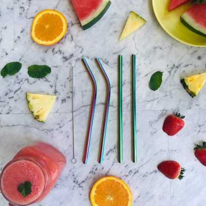 MontiiCo Rainbow Stainless Steel Straw Set