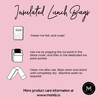 MontiiCo Insulated Lunch Bag & Ice Pack - Dinosaur Print - White & Green