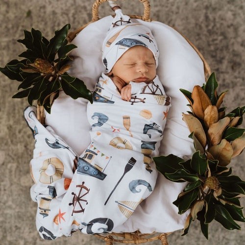 Snuggle Hunny Kids Shipwreck Jersey Wrap &amp; Beanie Set