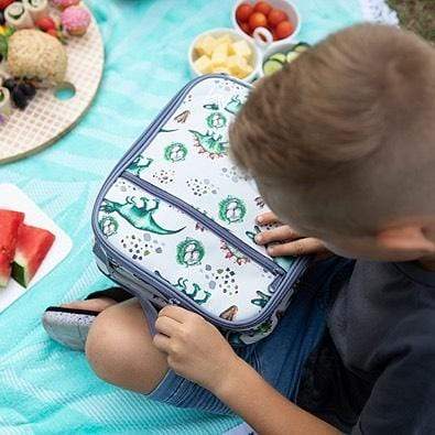 MontiiCo Insulated Lunch Bag & Ice Pack - Dinosaur Print - White & Green